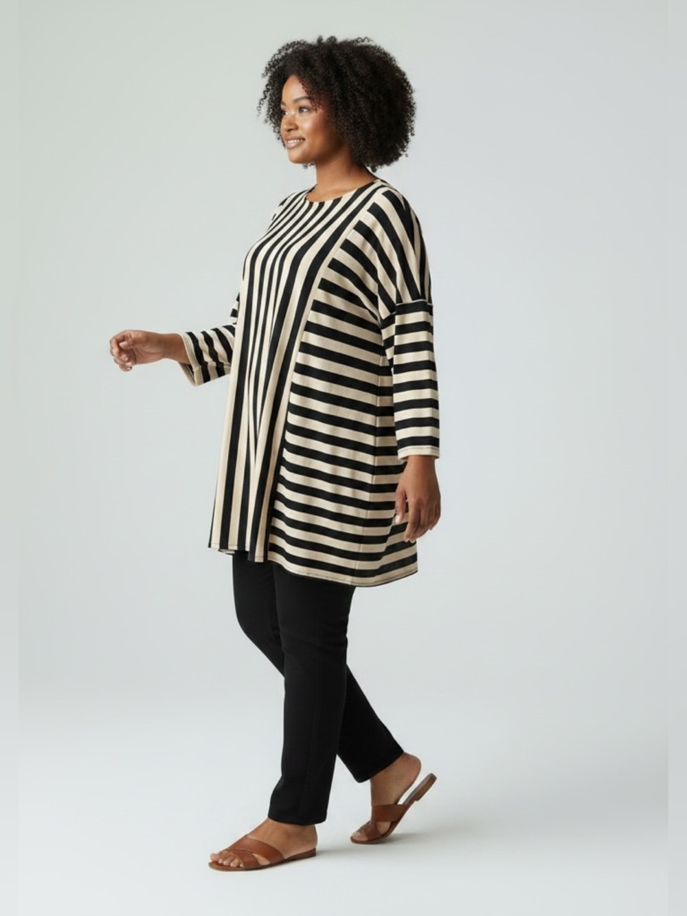 Chico's Zenergy Black and Beige Striped Tunic Top - Picture 8 of 8